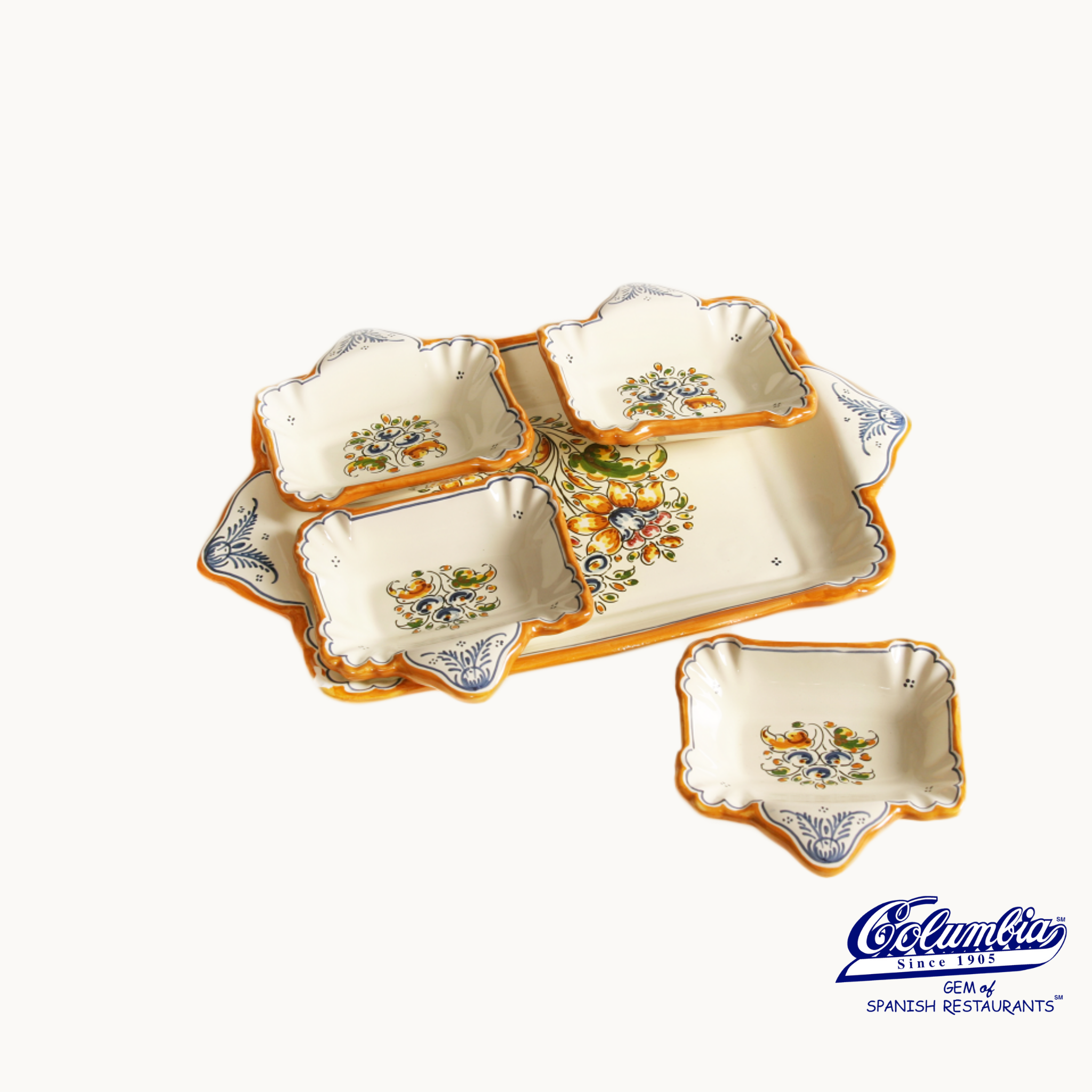 Decorative ceramic dish with floral patterns on a white background