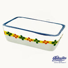 Rectangular glass dish with floral design on a white background, featuring the Caudullo logo.