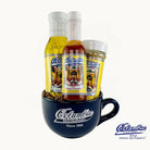 Columbus Restaurant condiment set with a blue mug on a white background