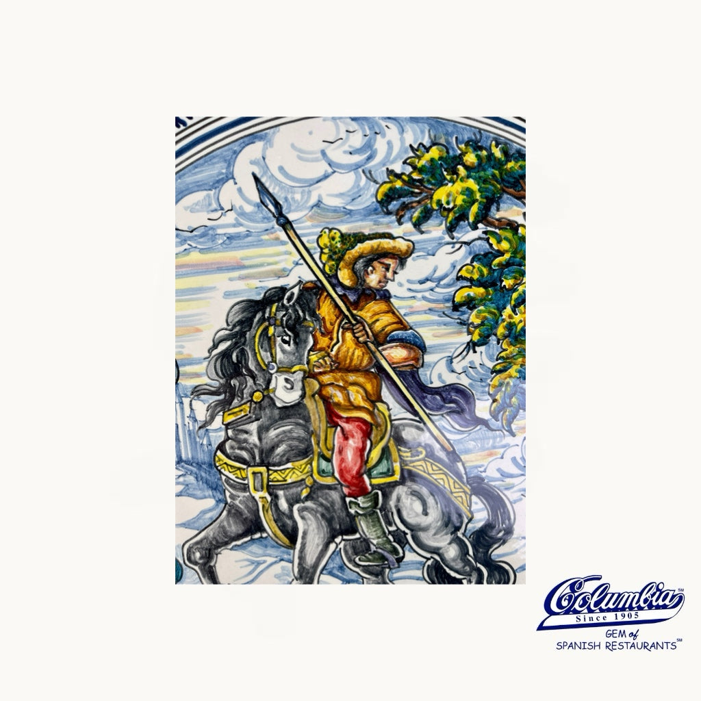 Painting of a man on a horse with a sword
