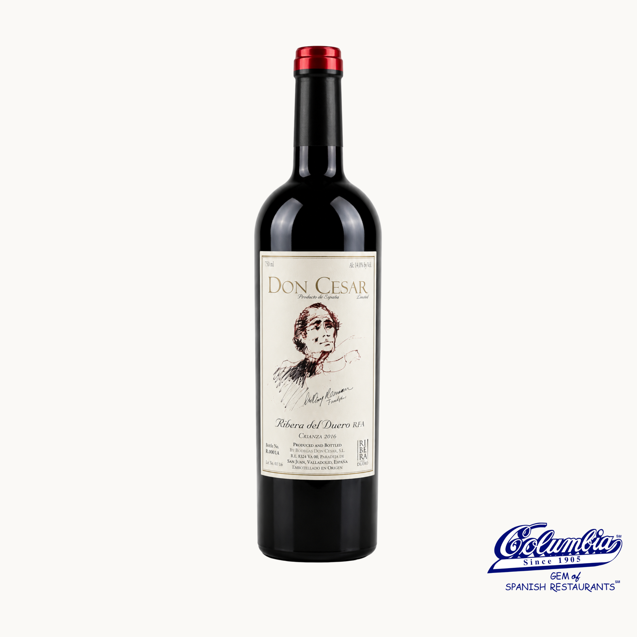Bottle of Don Cesar wine on a white background