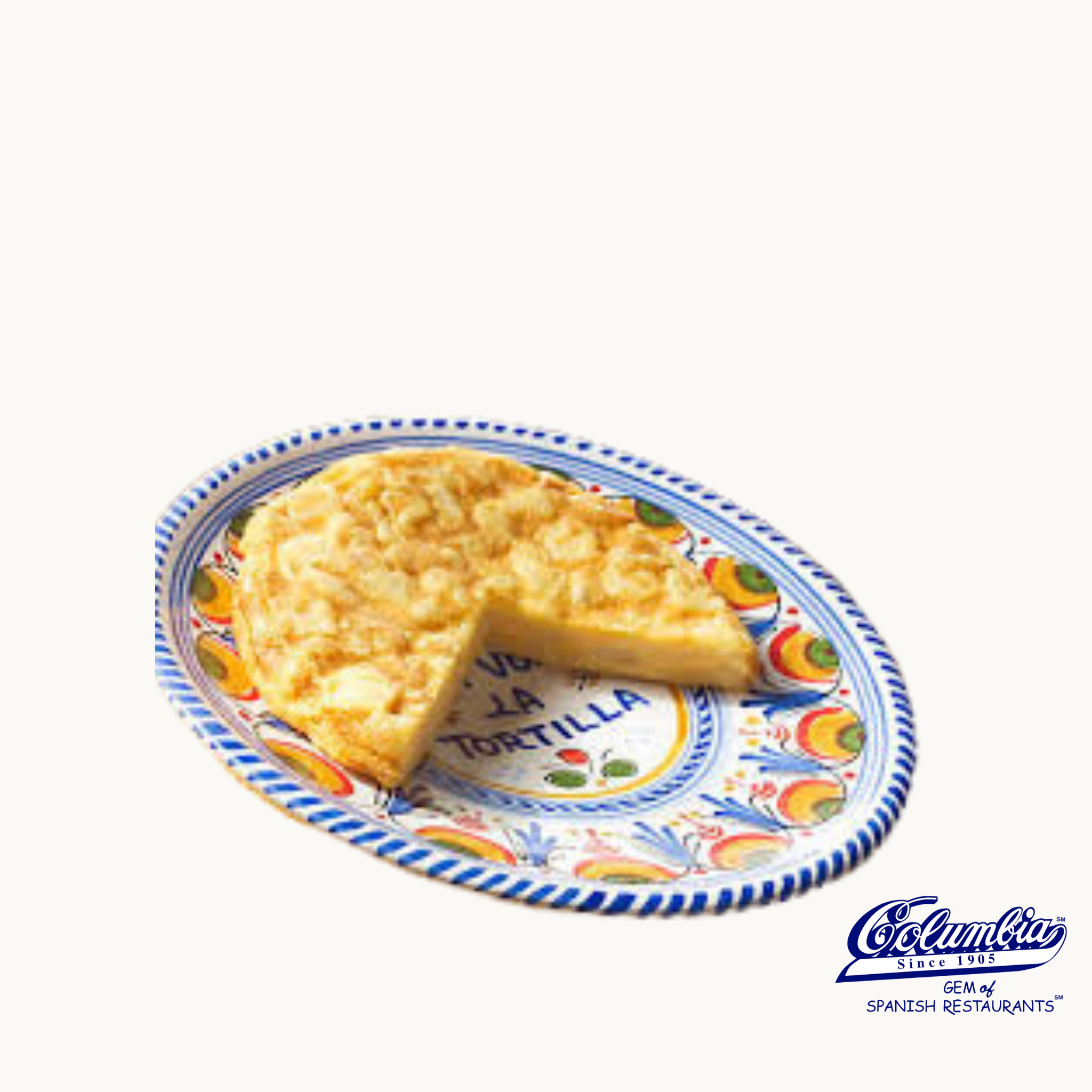 Spanish omelette on a decorative Spanish plate.