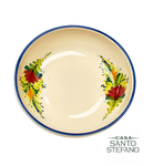 Ceramic pasta/soup bowl with a floral pattern and blue rim, bottom view with 'CASA SANTO STEFANO' branding.