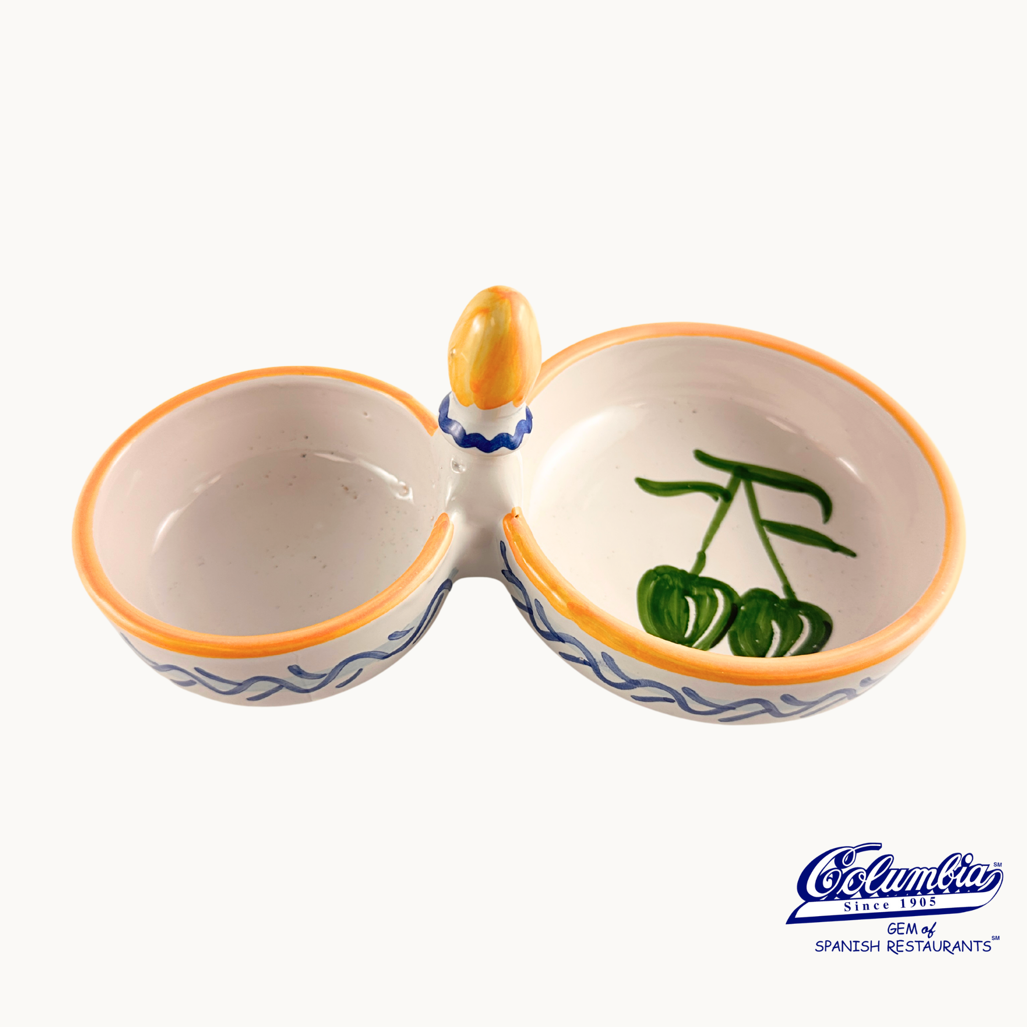 Ceramic olive dish with olive design on a white background, featuring the Coquimbo logo.