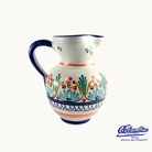 Ceramic pitcher with colorful floral patterns on a white background, featuring the Columbia logo